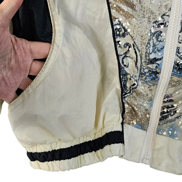 Vintage 80s East West Windbreaker cream silver blue women's Large - Picture 6 of 13